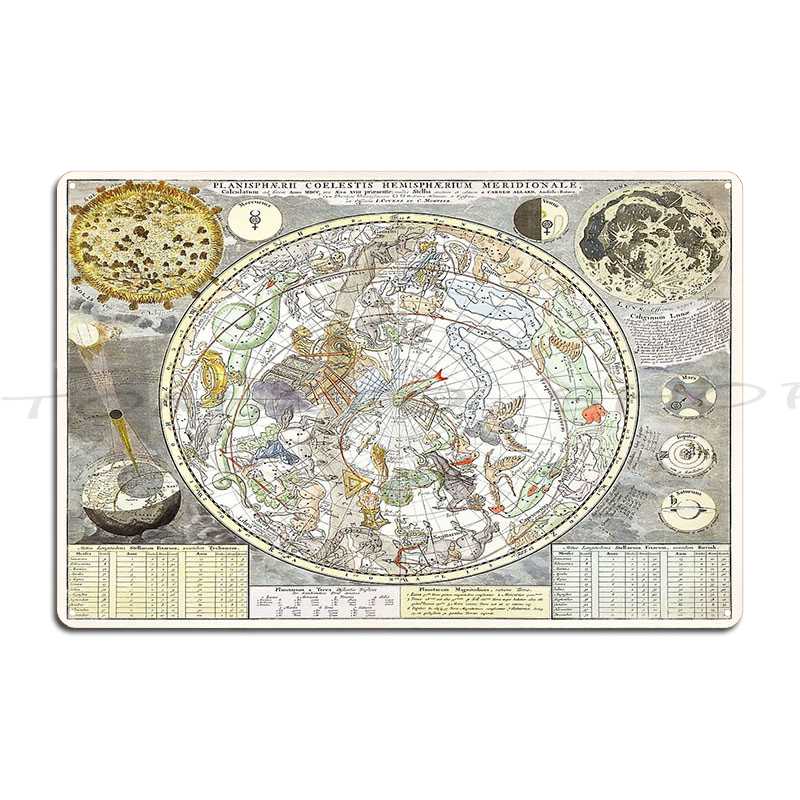 Custom Star Map - แผนที่ดวงดาวแห่งท้องฟ้าตอนใต้ ป้ายโลหะติดผนัง ป้ายตกแต่งผนังผับ ป้ายตกแต่งงานปาร์ตี้ ป้ายดีบุกแบบกำหนดเอง โปสเตอร์