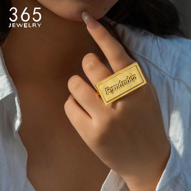 Initial Ring Custom - แหวนชื่อแฟชั่นสั่งทำแหวนสแตนเลสปรับได้หนาสองชั้นสำหรับผู้ชายผู้หญิงเครื่องประดับของขวัญตามเทศกาล