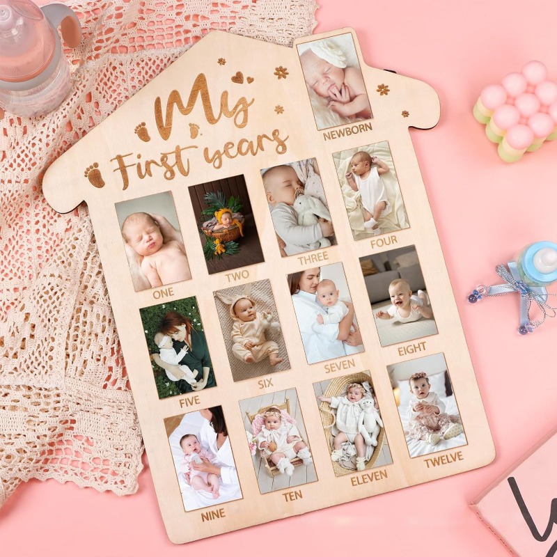 Engraved Wood Frame - กรอบรูปที่ระลึกเด็กทารกไม้, ปฏิทินรายเดือน, กระดานแสดงภาพ, กรอบรูปเหตุการณ์สําคัญสําหรับทารกแรกเกิด