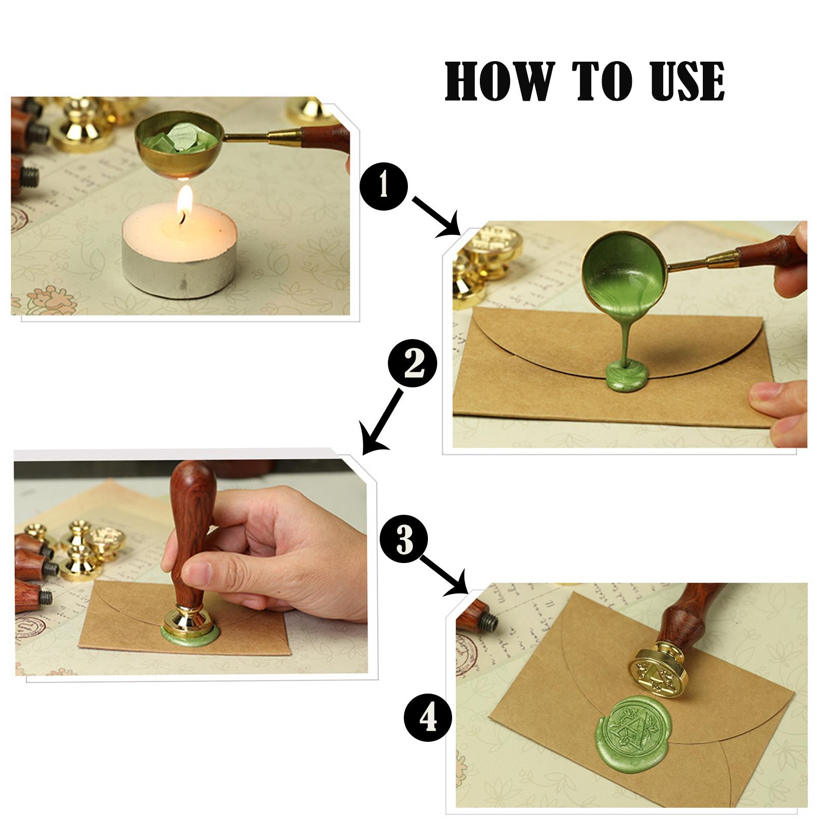 Wax Seal Letter Kit - ชุดอุปกรณ์ประทับตราขี้ผึ้งพร้อมด้ามจับไม้ ประทับตราเหรียญทองเหลืองสำหรับงานประดิษฐ์ปิดผนึกซองจดหมาย