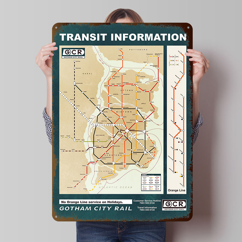 Custom Map Poster - แผนที่เมืองก็อตฮัม โปสเตอร์พิมพ์ลาย งานศิลปะติดผนังแบบกำหนดเอง ป้ายโลหะสไตล์เรโทร วินเทจ สำหรับตกแต่งห้อง