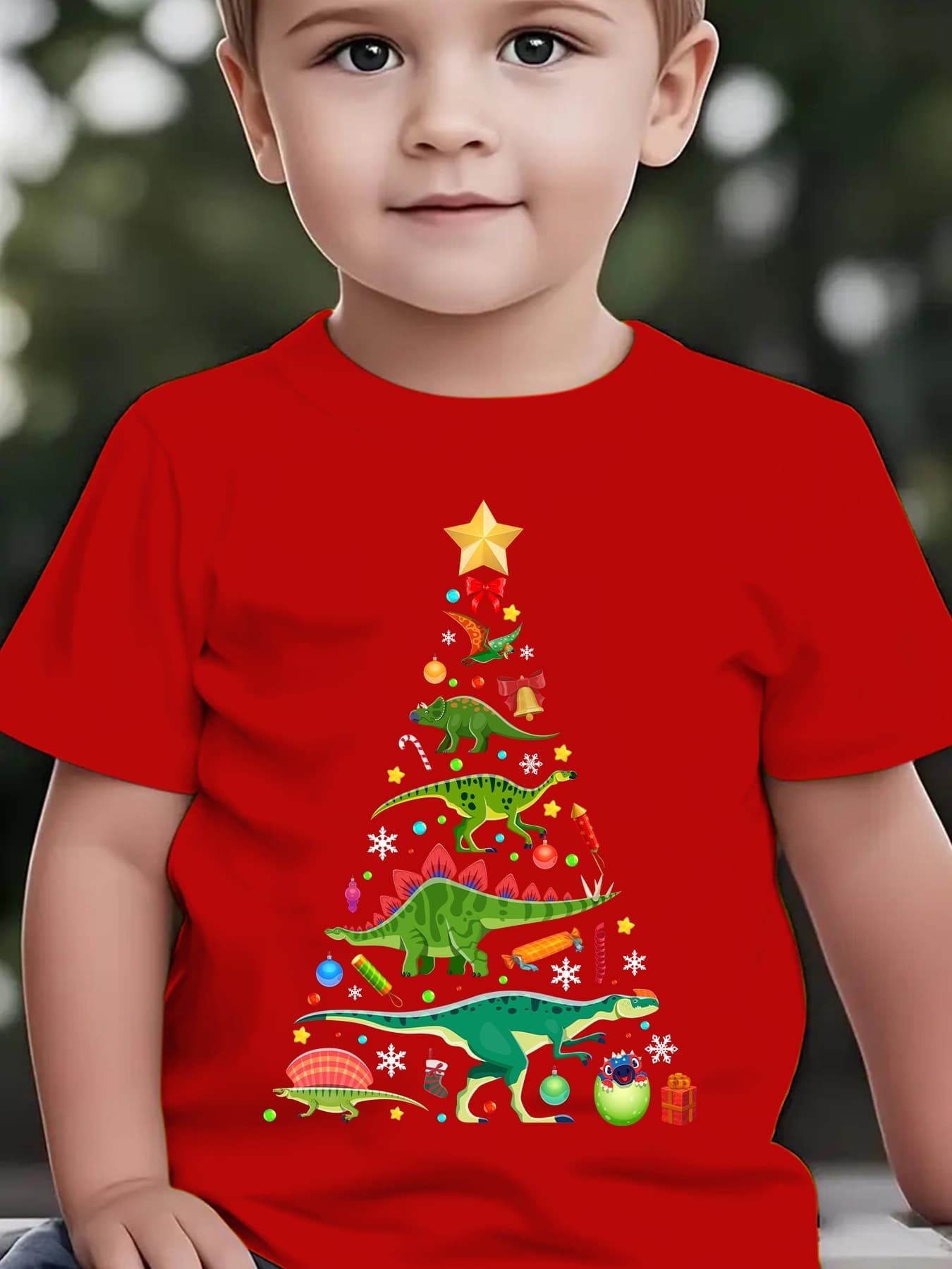 Family Tree Print - คริสต์มาส เสื้อยืดแฟชั่นเด็กฤดูร้อน ลายไดโนเสาร์ ต้นคริสต์มาส สำหรับครอบครัว ใส่ลำลองกลางแจ้ง