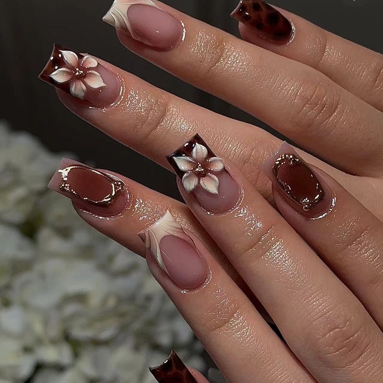 เล็บปลอมทรงเหลี่ยมสั้นสำหรับผู - Pressed Flower Art บทวิจารณ์และราคา