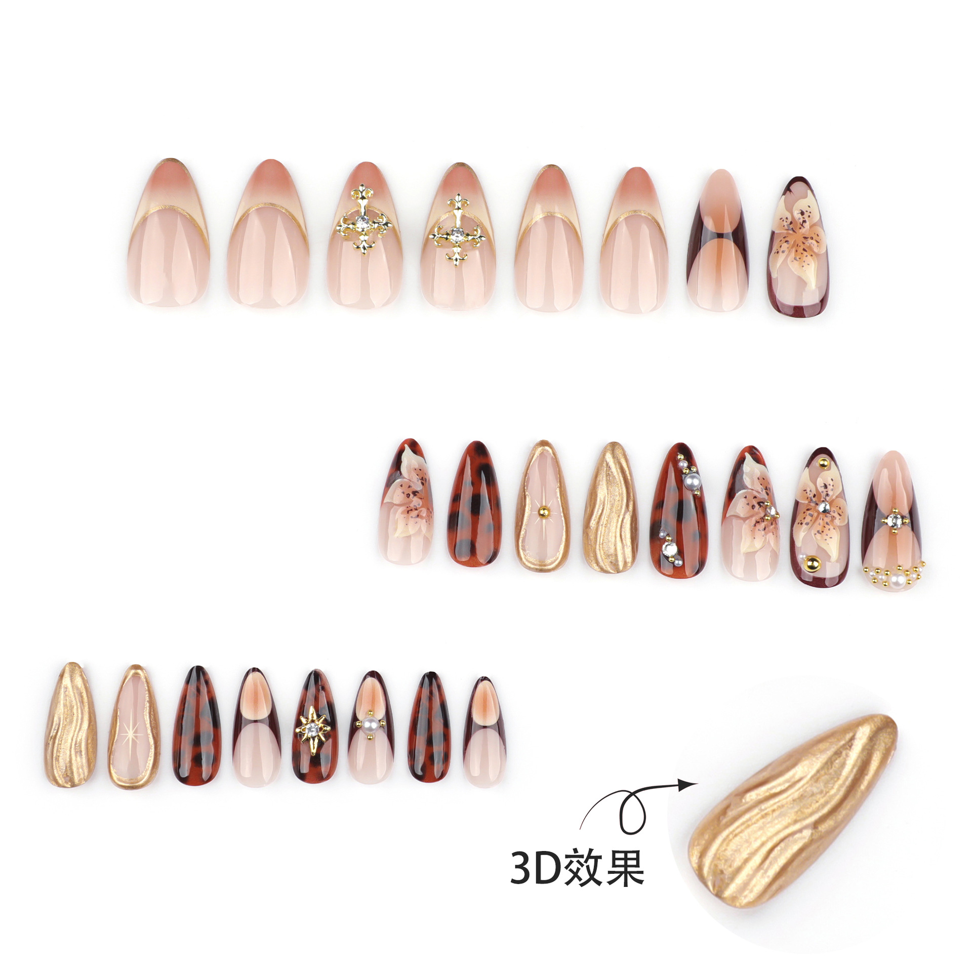 เล็บปลอมหรูหราแบบกดติดลายอัลมอ - Pressed Flower Art บทวิจารณ์และราคา